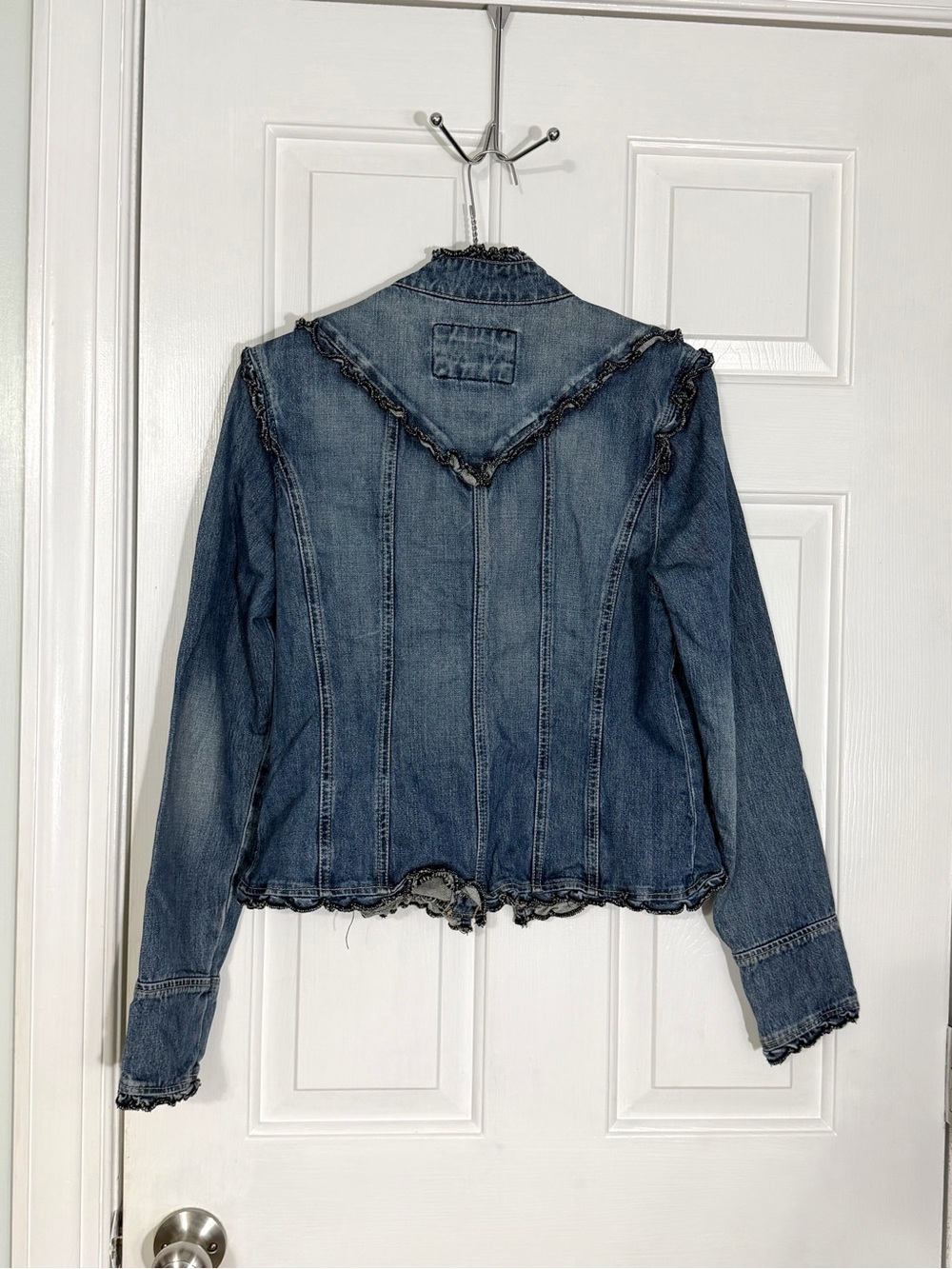 Y2K Western Star Jeans Denim Ruffle-Trim Jacket - Blue - Picture 5 of 7